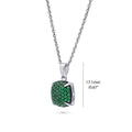 Front view of Square CZ Necklace and Earrings in Sterling Silver, Green Color