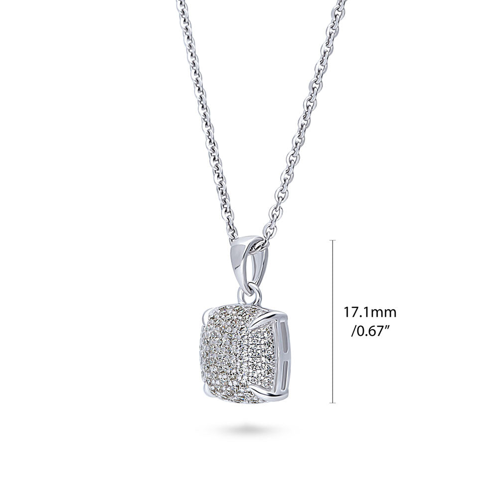 Front view of Square CZ Necklace and Earrings in Sterling Silver, Clear Color