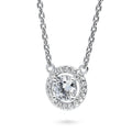 Front view of Halo CZ Pendant Necklace in Sterling Silver, Rhodium Plated