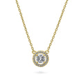 Halo CZ Pendant Necklace in Sterling Silver, Yellow Gold Flashed