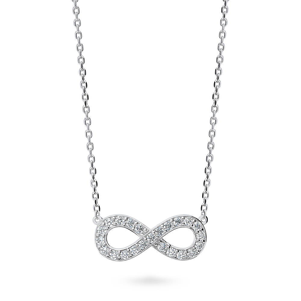 Infinity CZ Pendant Necklace in Sterling Silver, Rhodium Plated