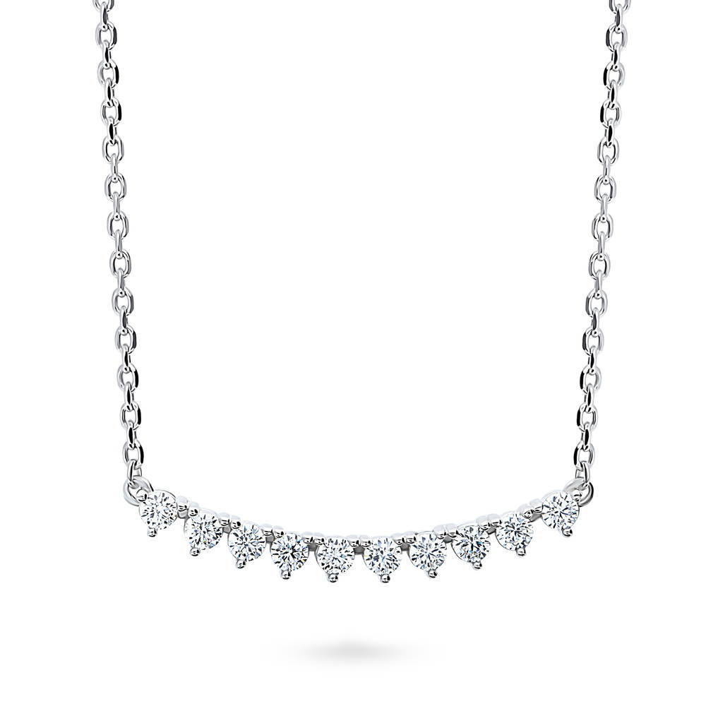 Front view of Bar CZ Pendant Necklace in Sterling Silver, Rhodium Plated