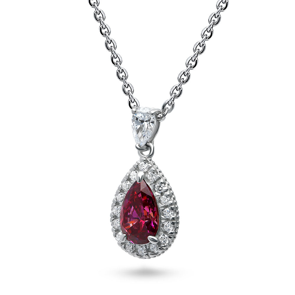 Front view of Halo Pear CZ Necklace in Sterling Silver, 6 of 15