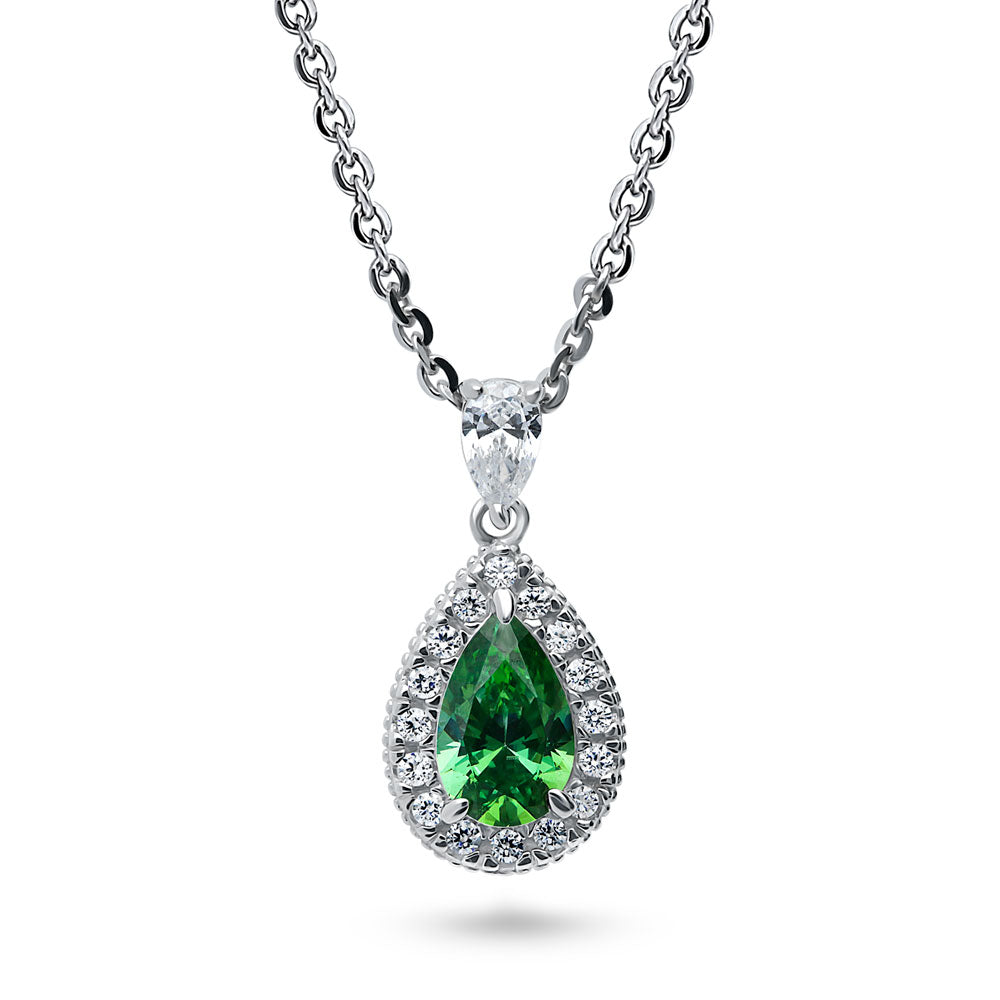 Halo Pear CZ Necklace in Sterling Silver, 4 of 15