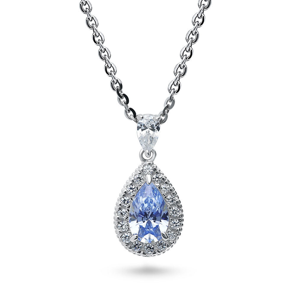 Halo Pear CZ Necklace in Sterling Silver, 5 of 15