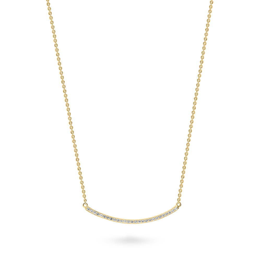 Bar CZ Pendant Necklace in Sterling Silver, Yellow Gold Flashed