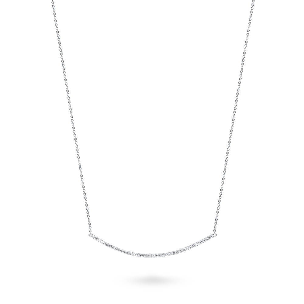 Bar CZ Pendant Necklace in Sterling Silver, Rhodium Plated