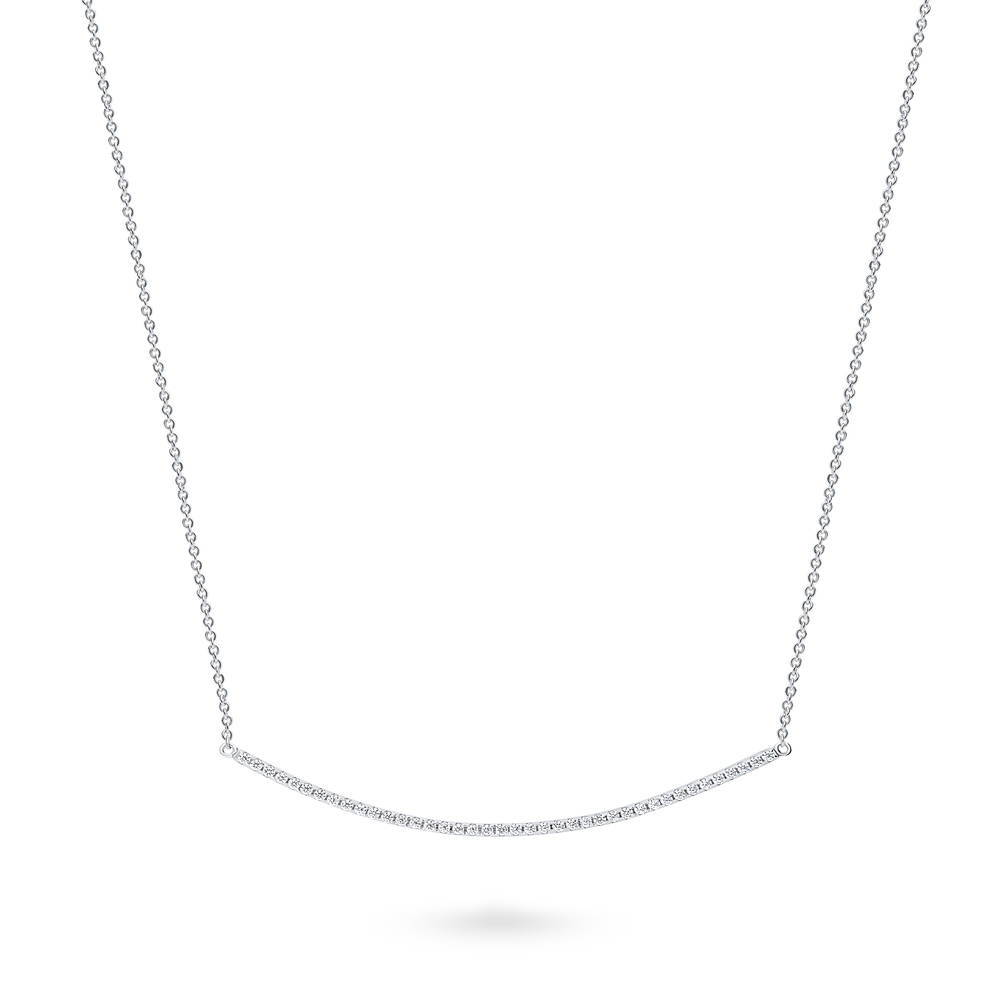 Front view of Bar CZ Pendant Necklace in Sterling Silver, Rhodium Plated