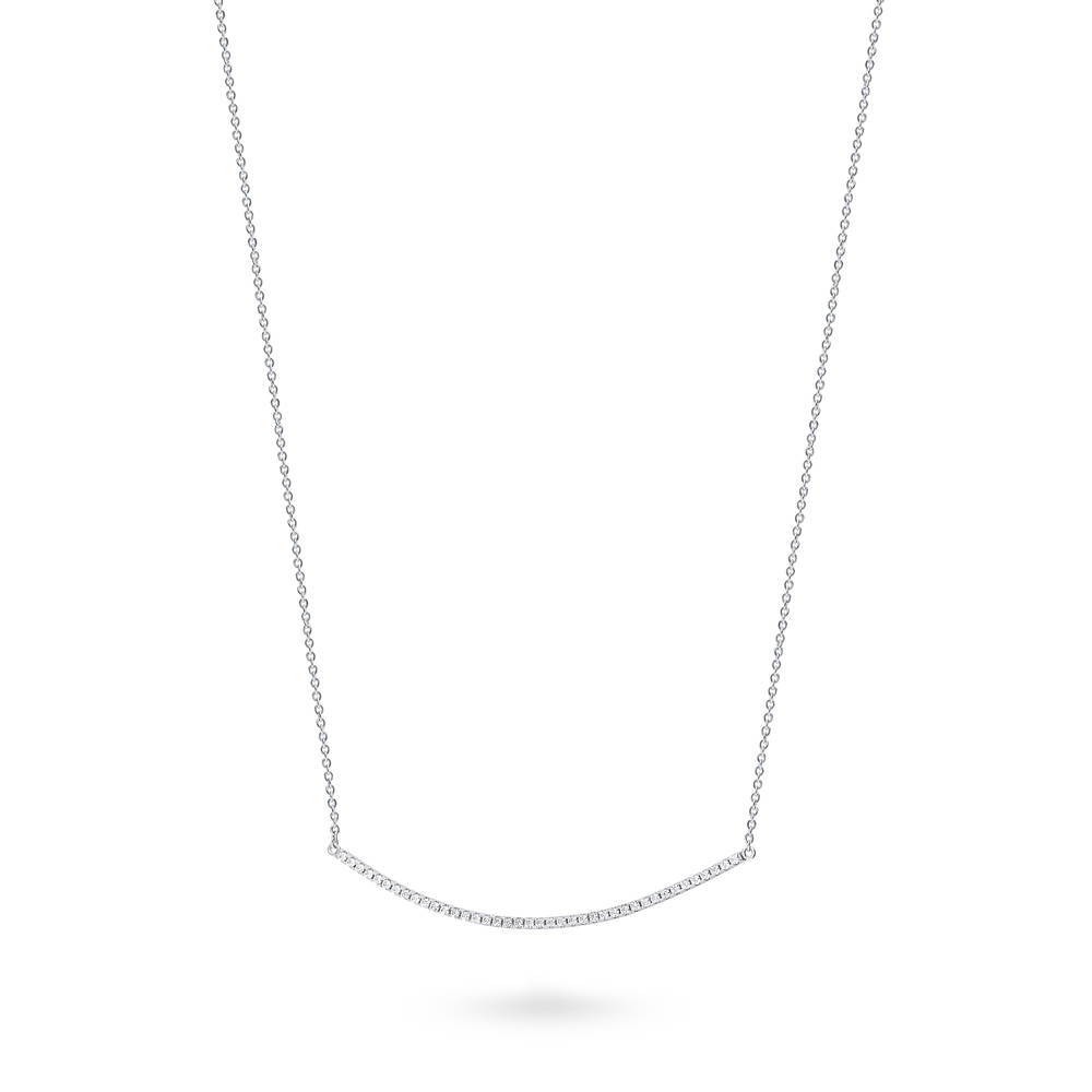 Angle view of Bar CZ Pendant Necklace in Sterling Silver, Rhodium Plated