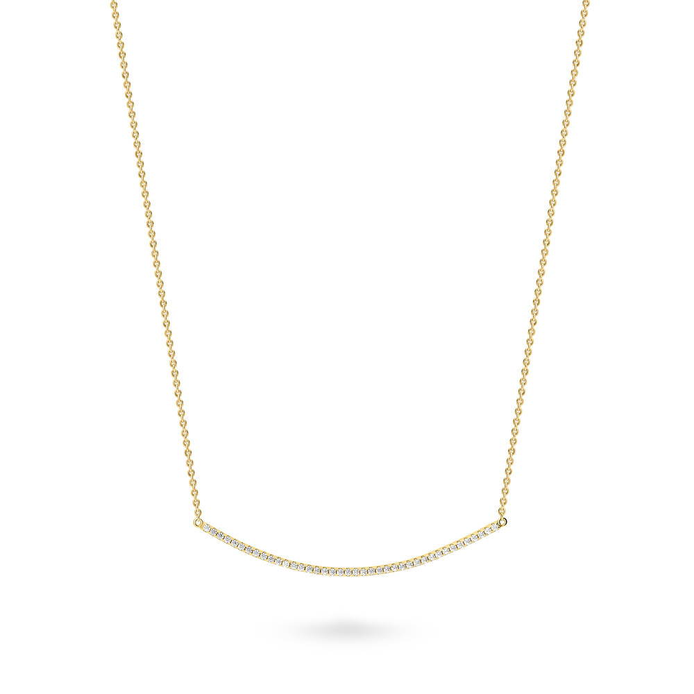 Bar CZ Pendant Necklace in Sterling Silver, Yellow Gold Flashed