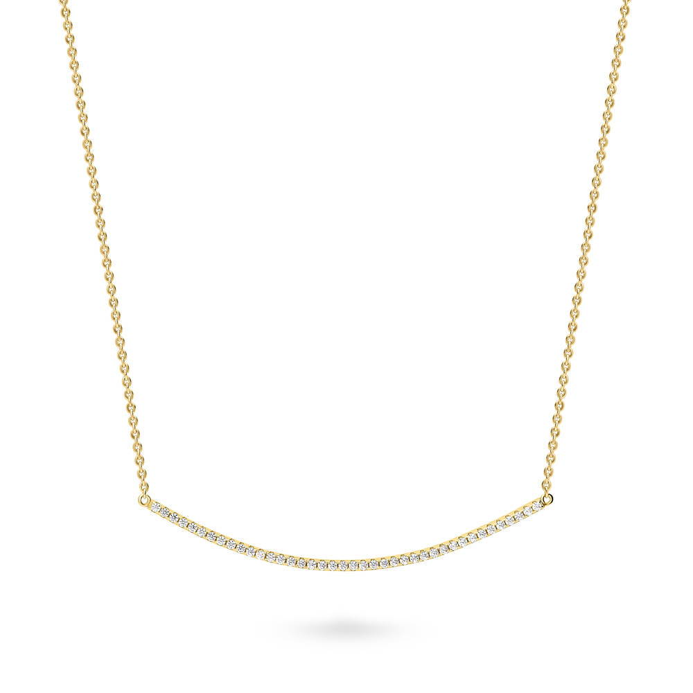 Front view of Bar CZ Pendant Necklace in Sterling Silver, Yellow Gold Flashed