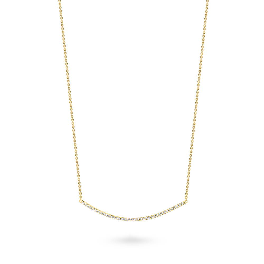 Angle view of Bar CZ Pendant Necklace in Sterling Silver, Yellow Gold Flashed