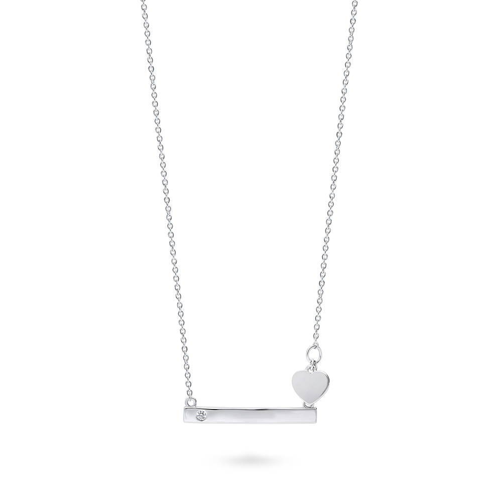 Bar Heart CZ Necklace in Sterling Silver