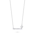 Bar Heart CZ Necklace in Sterling Silver, Rhodium Plated