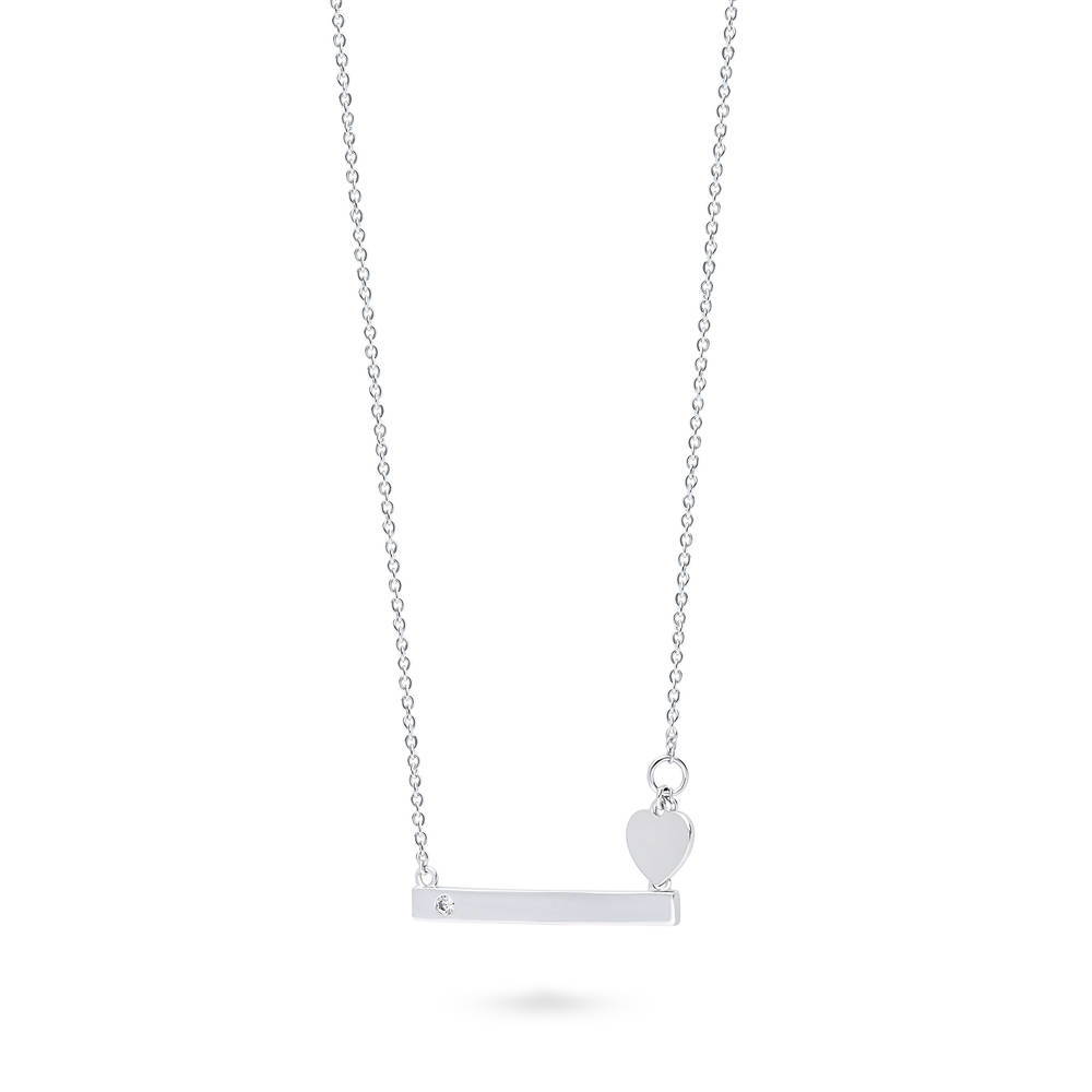 Angle view of Bar Heart CZ Necklace in Sterling Silver, 6 of 10