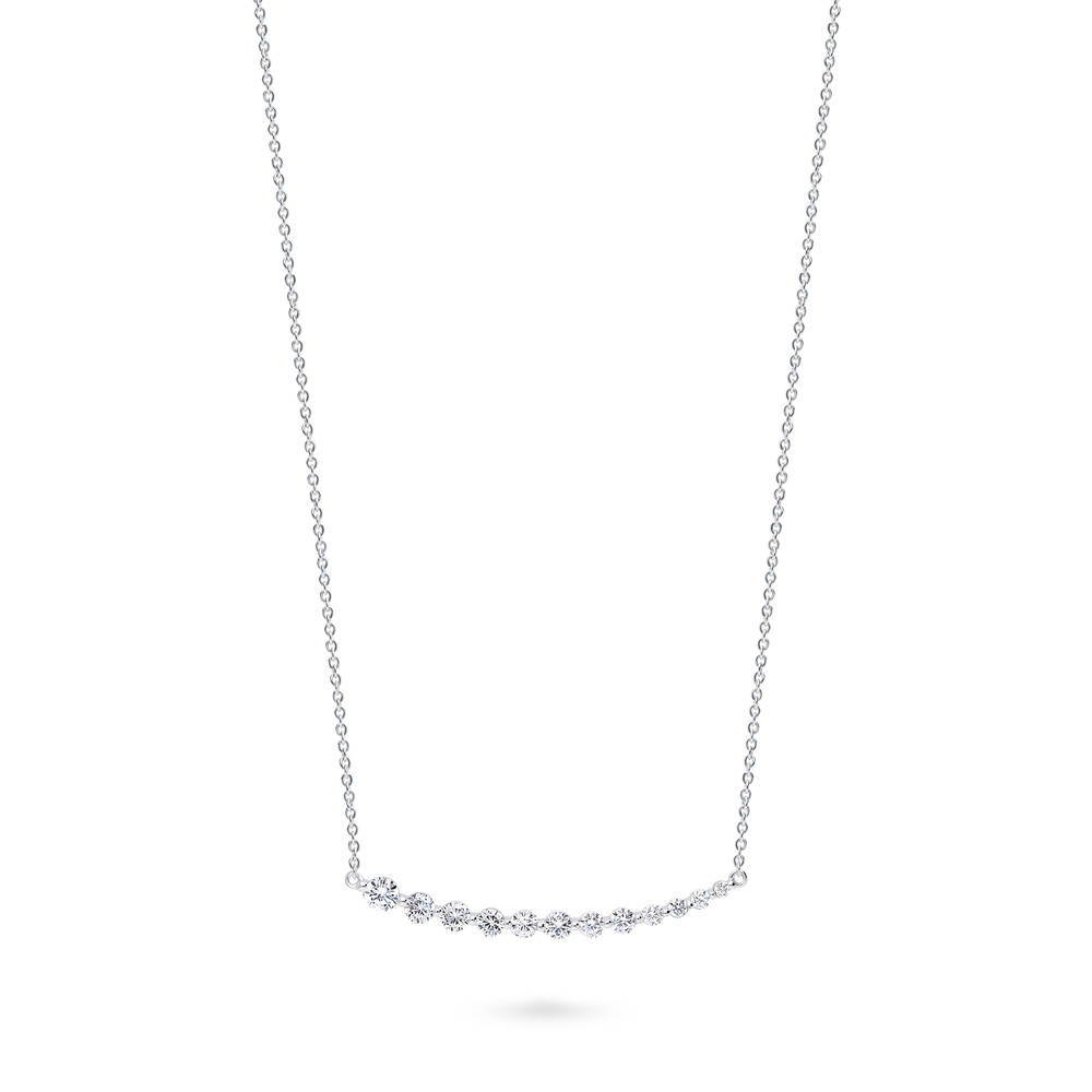 Graduated Bar CZ Necklace in Sterling Silver, Rhodium Plated