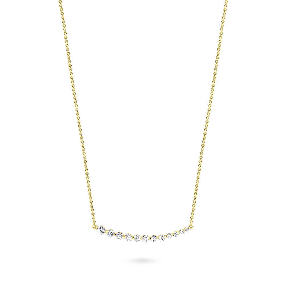 Graduated Bar CZ Necklace in Sterling Silver, Yellow Gold Flashed