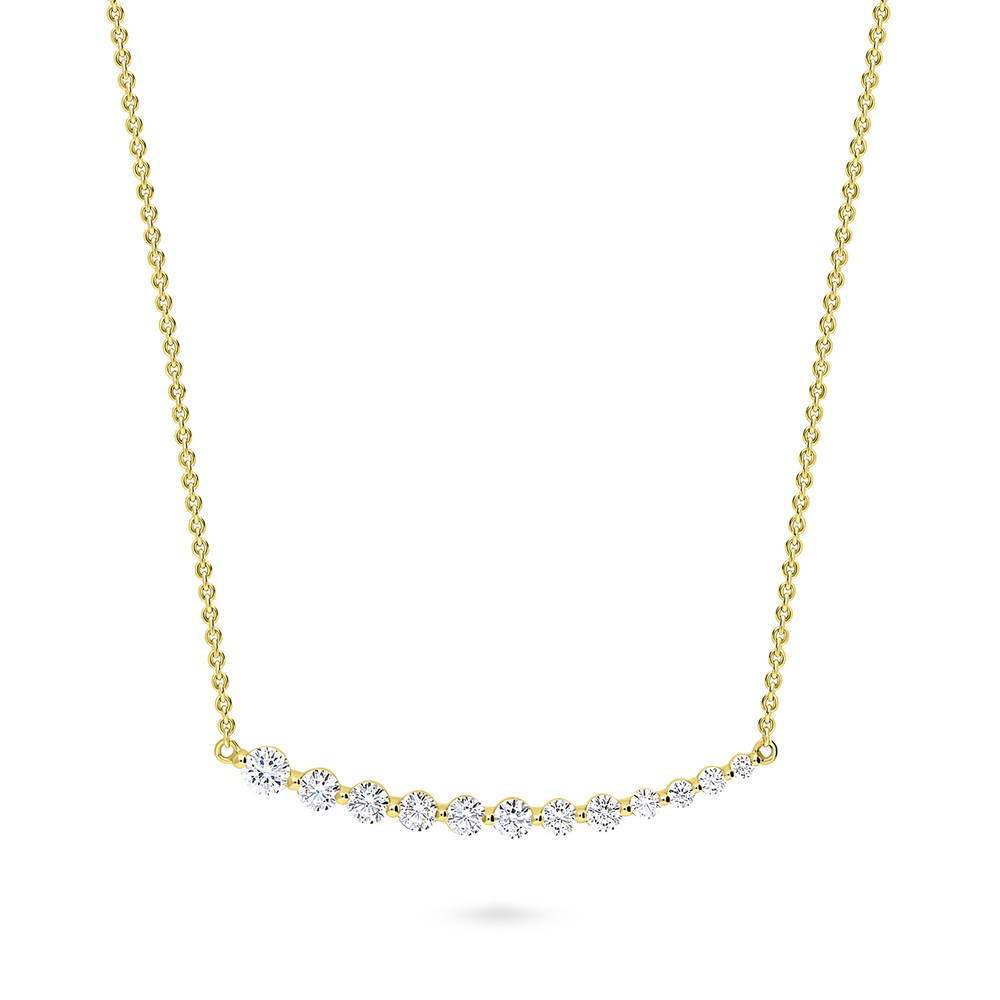 Front view of Graduated Bar CZ Necklace in Sterling Silver, Yellow Gold Flashed