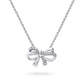 Bow Tie Ribbon Mini Necklace in Sterling Silver, Style 2