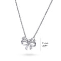 Front view of Bow Tie Ribbon Necklace and Earrings in Sterling Silver, Style 2