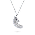 Feather CZ Pendant Necklace in Sterling Silver, Rhodium Plated