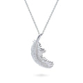 Front view of Feather CZ Pendant Necklace in Sterling Silver, Rhodium Plated