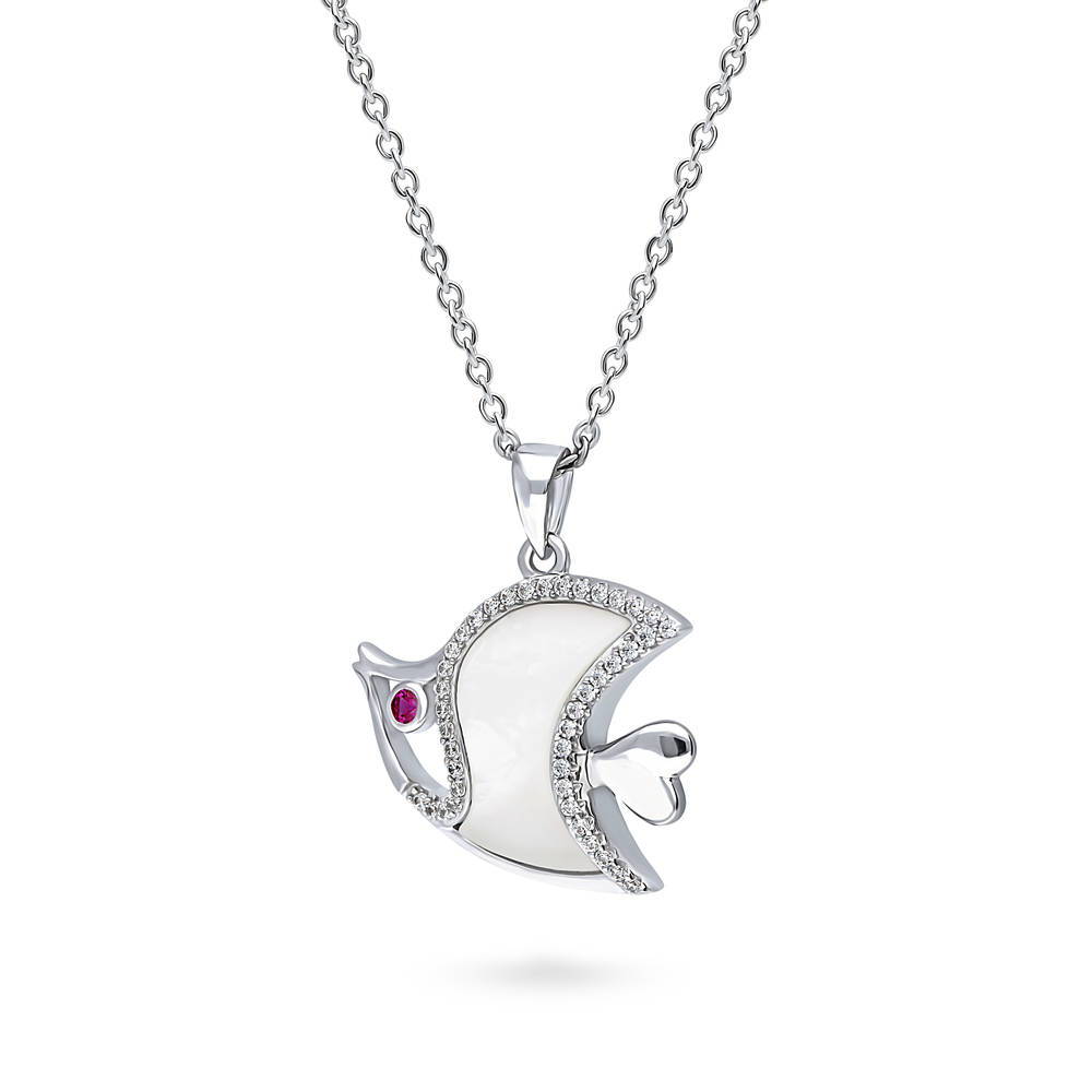 Front view of Fish Mother Of Pearl Necklace in Sterling Silver, 4 of 7