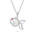 Front view of Fish Mother Of Pearl Necklace in Sterling Silver, Rhodium Plated