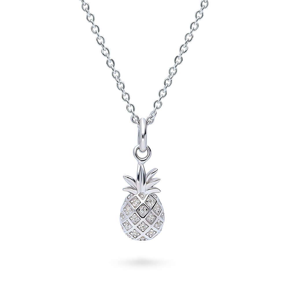 Pineapple CZ Necklace in Sterling Silver, Rhodium Plated