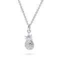 Front view of Pineapple CZ Necklace in Sterling Silver, Rhodium Plated