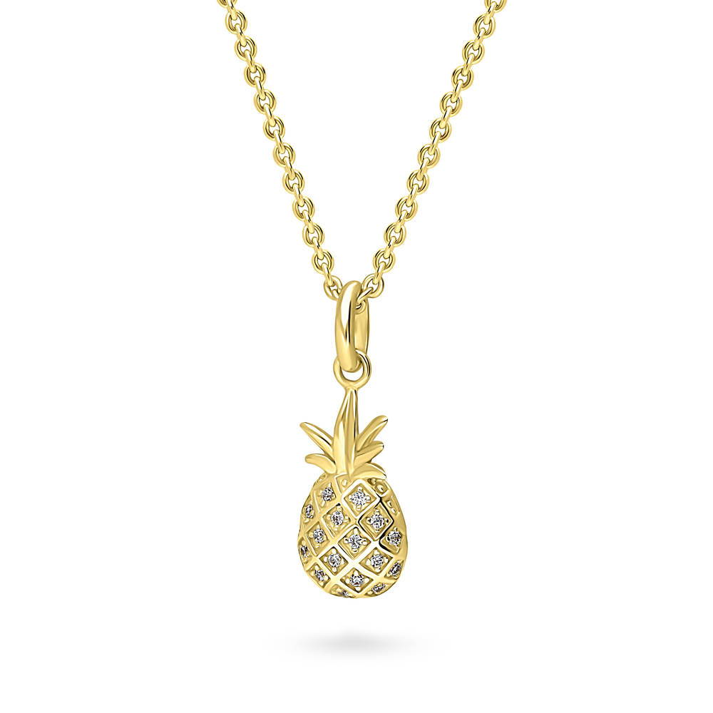 Front view of Pineapple CZ Necklace in Sterling Silver, Yellow Gold Flashed