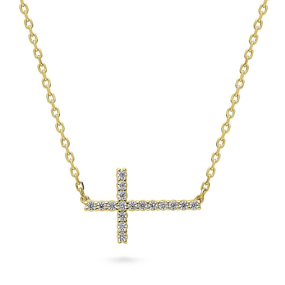 Sideways Cross CZ Necklace in Sterling Silver, 1 of 10