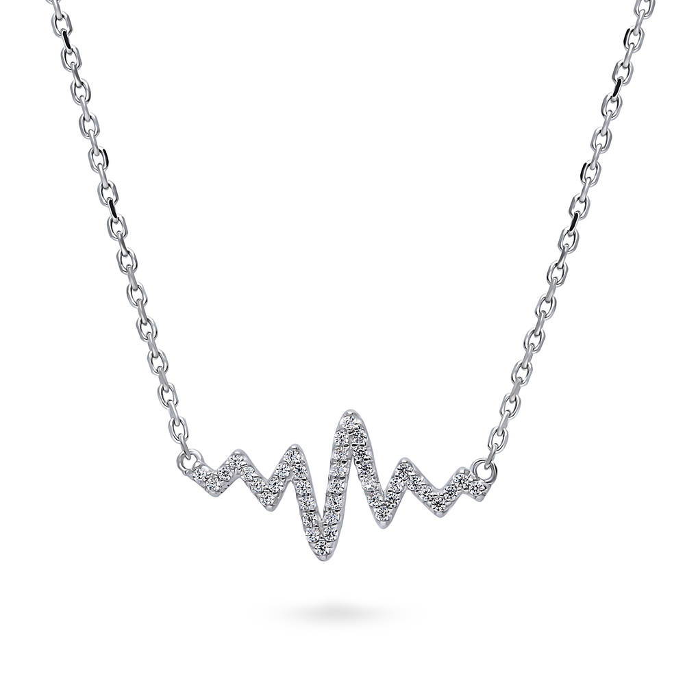 Front view of Heartbeat CZ Necklace in Sterling Silver, 5 of 9