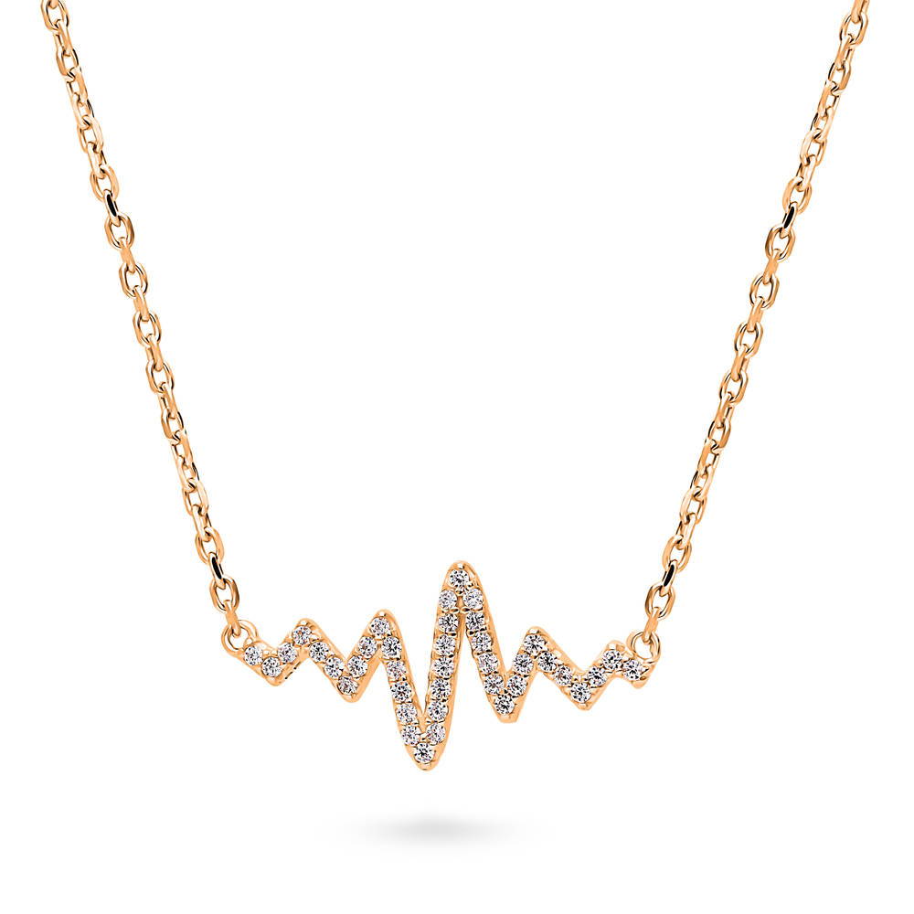 Front view of Heartbeat CZ Necklace in Sterling Silver, 3 of 9