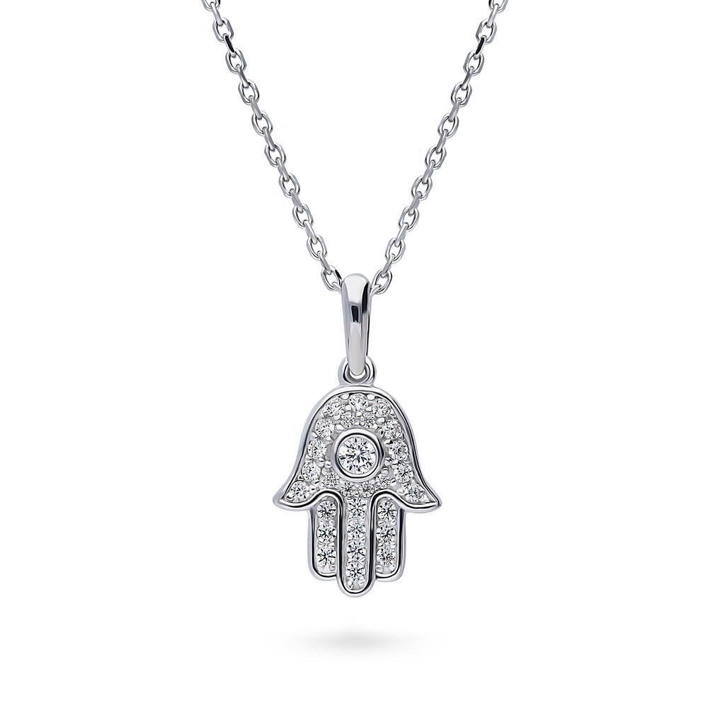 Hamsa Hand CZ Necklace in Sterling Silver