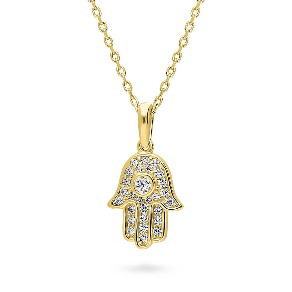 Front view of Hamsa Hand CZ Necklace in Sterling Silver, 4 of 9