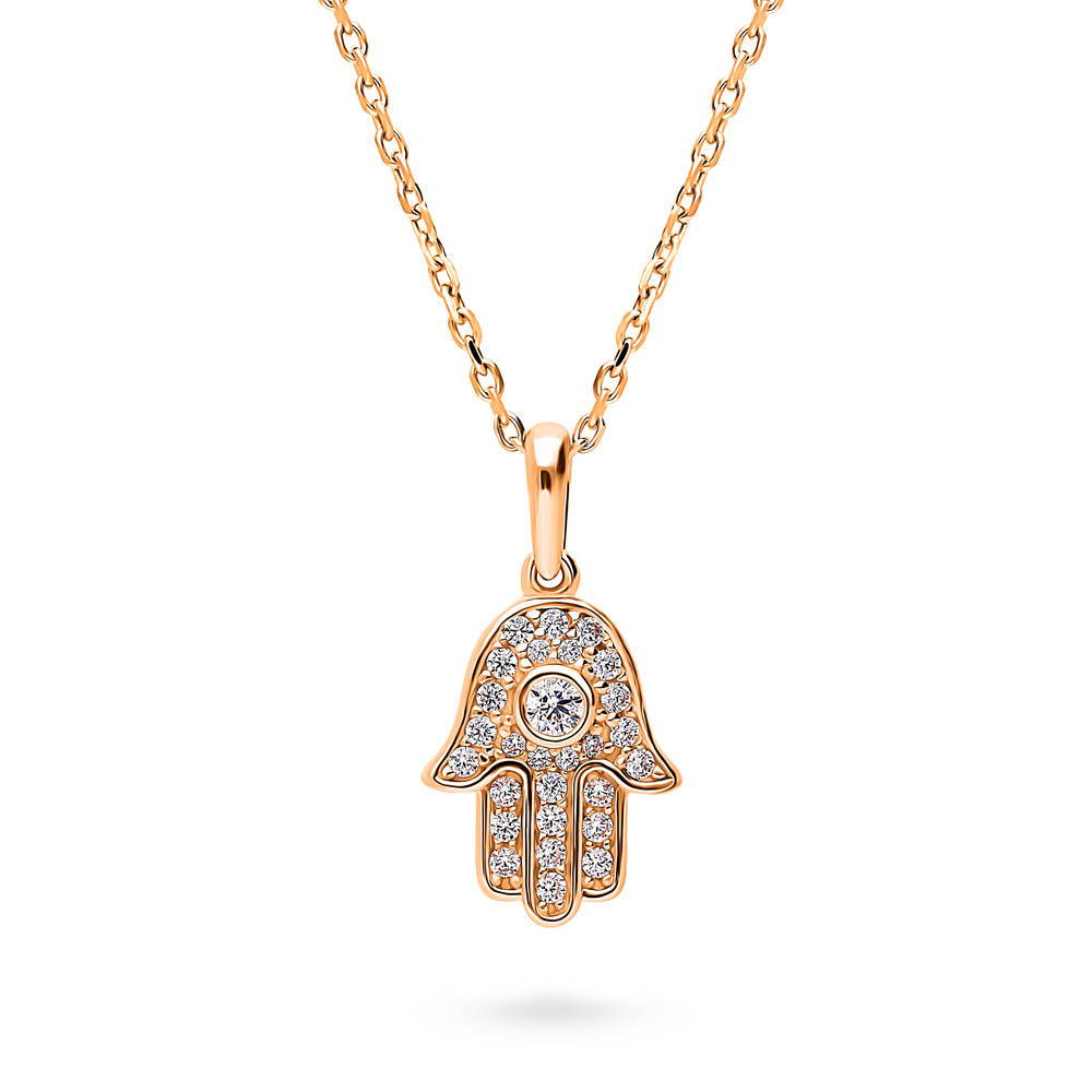 Hamsa Hand CZ Necklace in Sterling Silver, 1 of 9