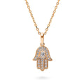 Hamsa Hand CZ Necklace in Sterling Silver, Rose Gold Flashed