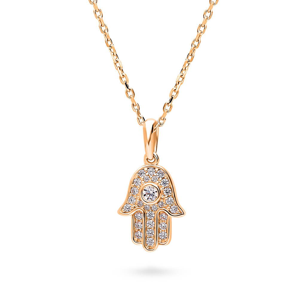 Front view of Hamsa Hand CZ Necklace in Sterling Silver, 3 of 9