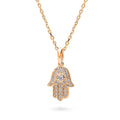 Front view of Hamsa Hand CZ Necklace in Sterling Silver, Rose Gold Flashed