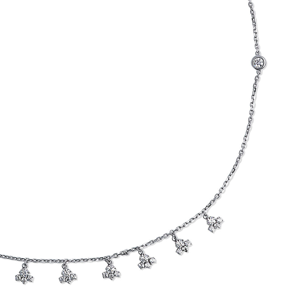 Front view of Cluster CZ Station Necklace in Sterling Silver, 5 of 8