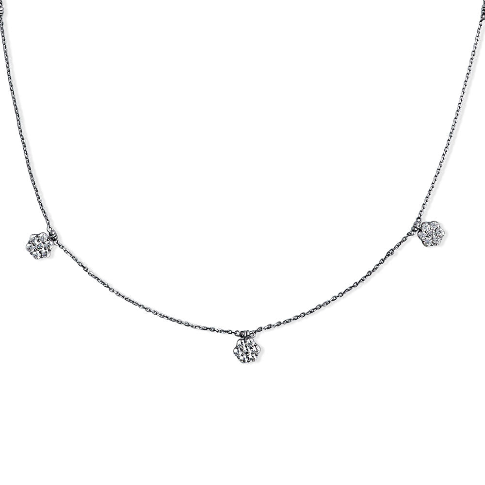 Side view of Flower CZ Station Necklace in Sterling Silver, 11 of 14