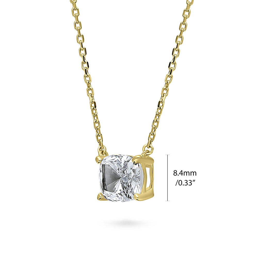 Front view of Solitaire East-West 3.5ct Radiant CZ Necklace in Sterling Silver, Yellow Gold Flashed