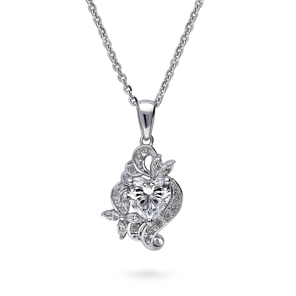 Heart Flower CZ Necklace and Earrings in Sterling Silver, 7 of 20