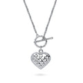 Front view of Heart Paperclip Chain Necklace, 2 Piece, Rhodium Plated