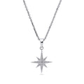 North Star CZ Necklace and Earrings in Sterling Silver, Rhodium Plated