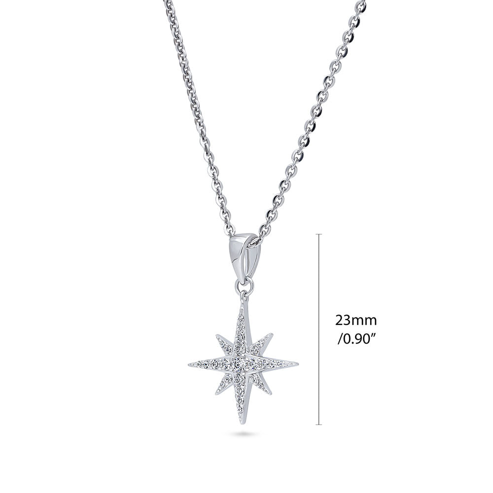 Front view of North Star CZ Necklace and Earrings in Sterling Silver, 17 of 20