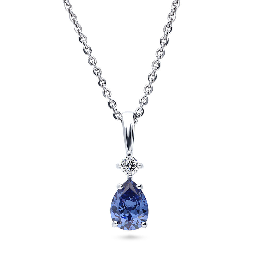 Solitaire Pear Necklace in Sterling Silver 1ct, 1 of 13