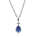 Solitaire 2-Stone Pear Medium Necklace in Sterling Silver 1ct, Tanzanite Color