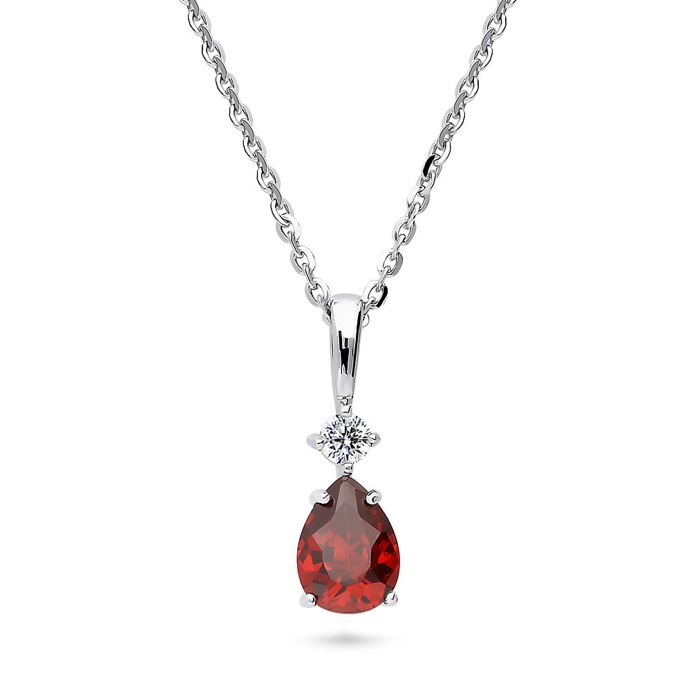 Solitaire 2-Stone Pear Medium Necklace in Sterling Silver 1ct, Garnet Color